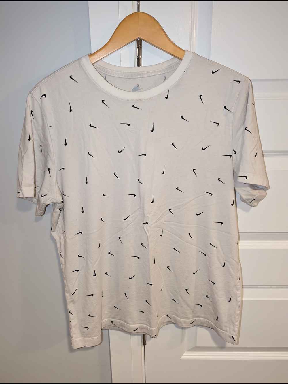 Nike White T-Shirt with Black Swoosh Prints